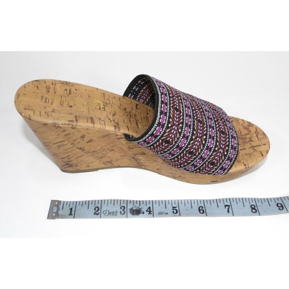 MONTEGO BAY CLUB black & pink high heel wedge slip on sandals women's size 7.5 - Picture 7 of 8